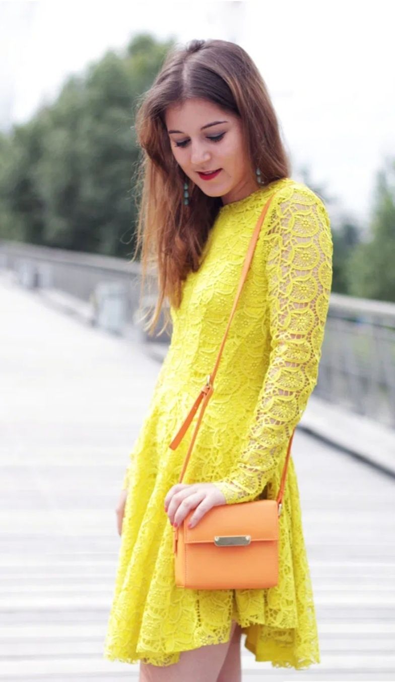 Sukienka h&m koronka gipiura limonka wesele xs s