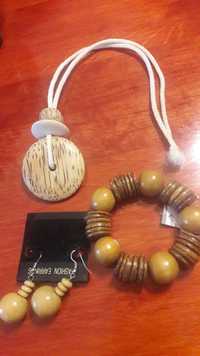 Biżuteria drewniana -kolczyki naszyjnik bransoletka -drewno