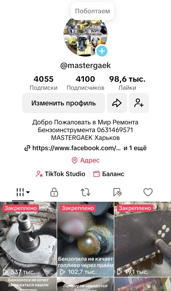 Ремонт бензопил бензокос Mastergaek Харьков YouTube TikTok
