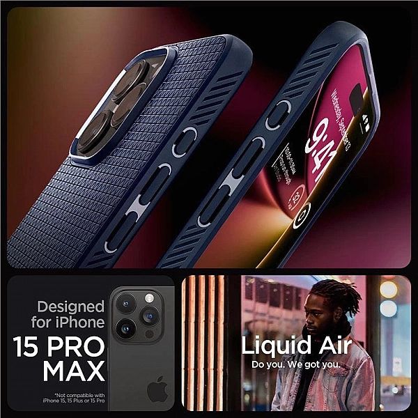 Etui Spigen Liquid Air na iPhone 15 Pro Max - niebieskie