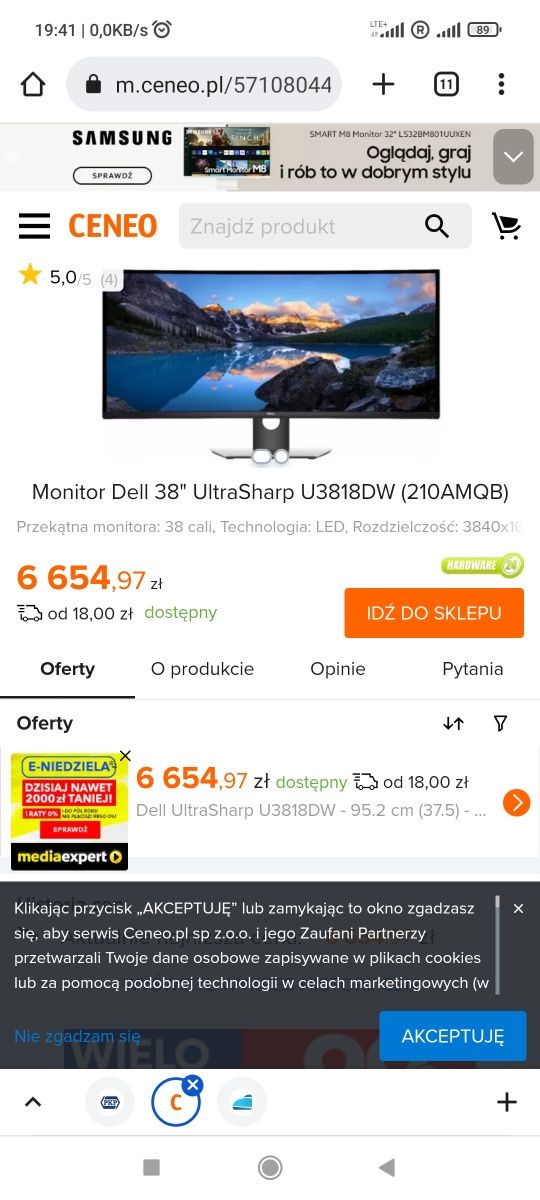 38 cali Monitor Dell dell u3818dw