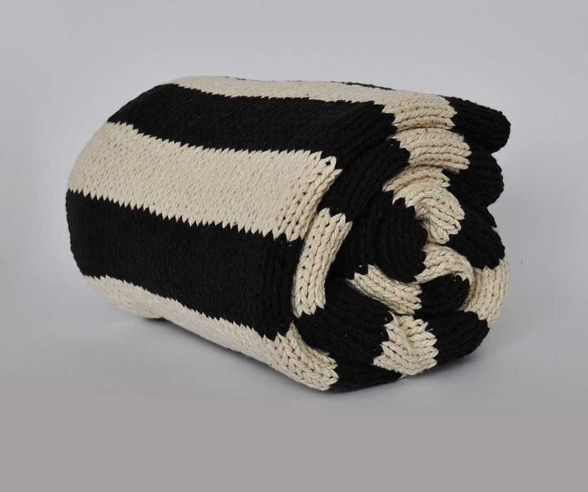 Duży koc narzuta robiona na drutach hand-made rękodzieło 100% bawełna