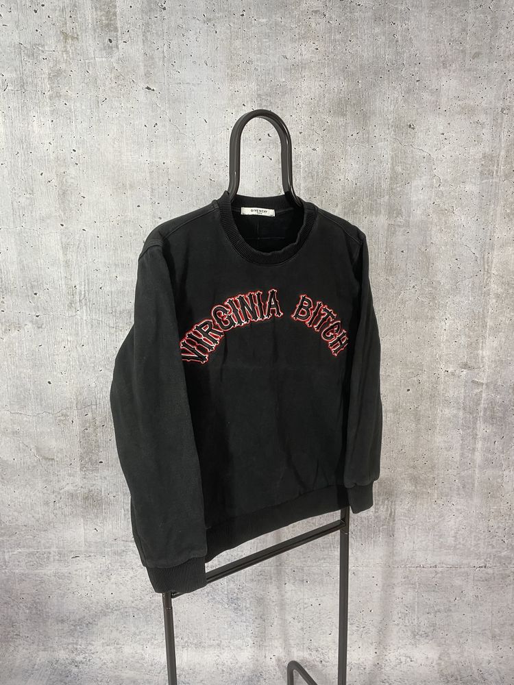 Czarna Bluza Givenchy Paris Virginia Bitch Haftowane Logo Crewneck 00s