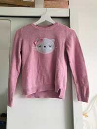 Różowy sweterek dziewczęcy z kotkiem 140 Sinsay