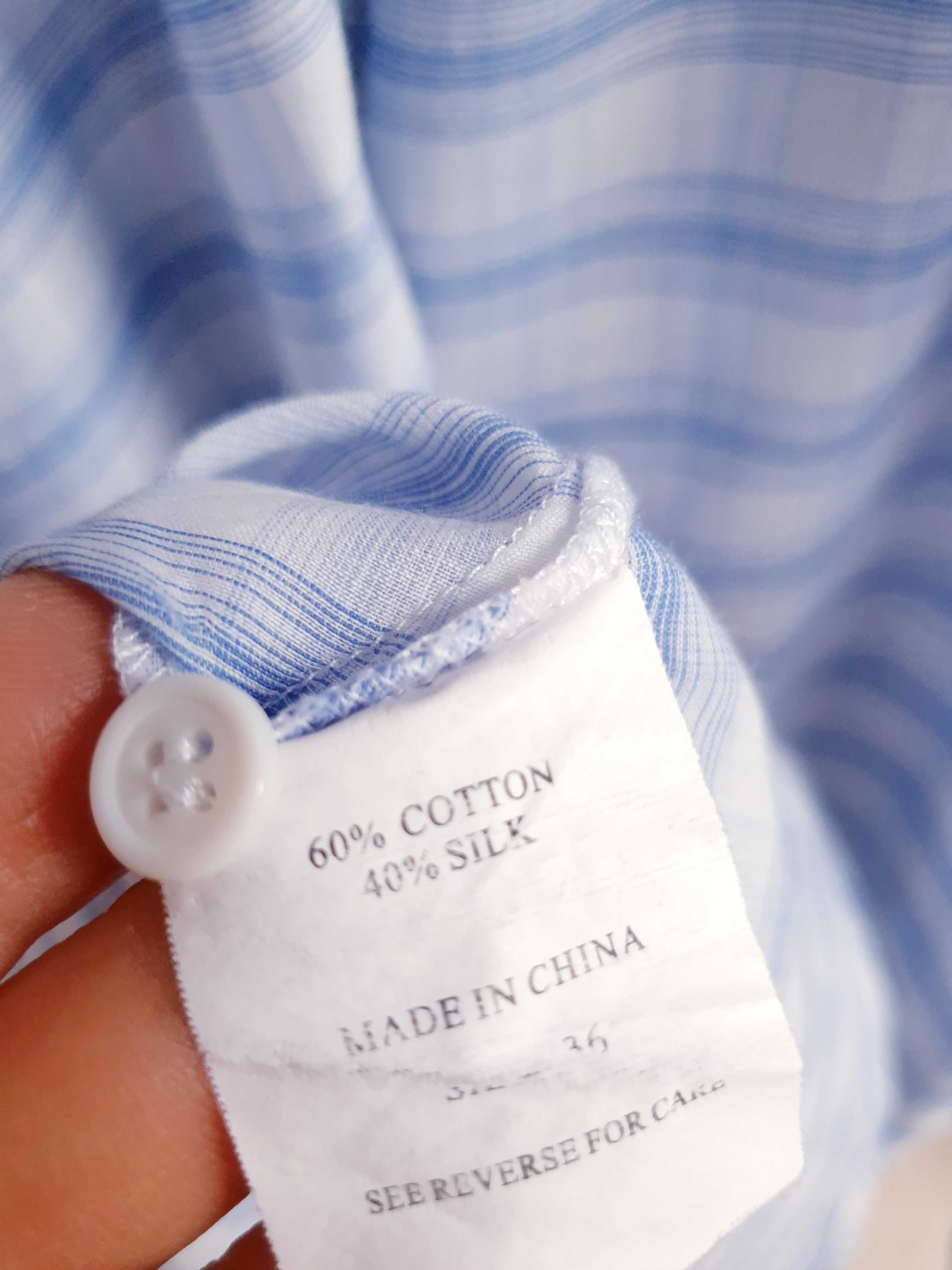 Biała niebieska bluzka koszula jedwabna oversize Custommade 36 38