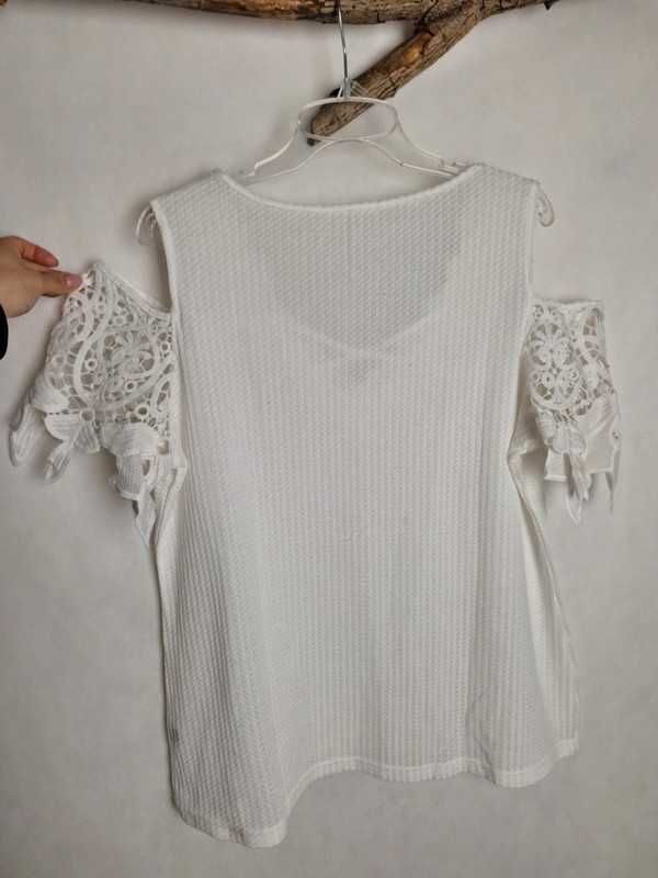 Bluzka z krótkimi rękawami cold shoulder boho hafty koronka 44 16 XXL