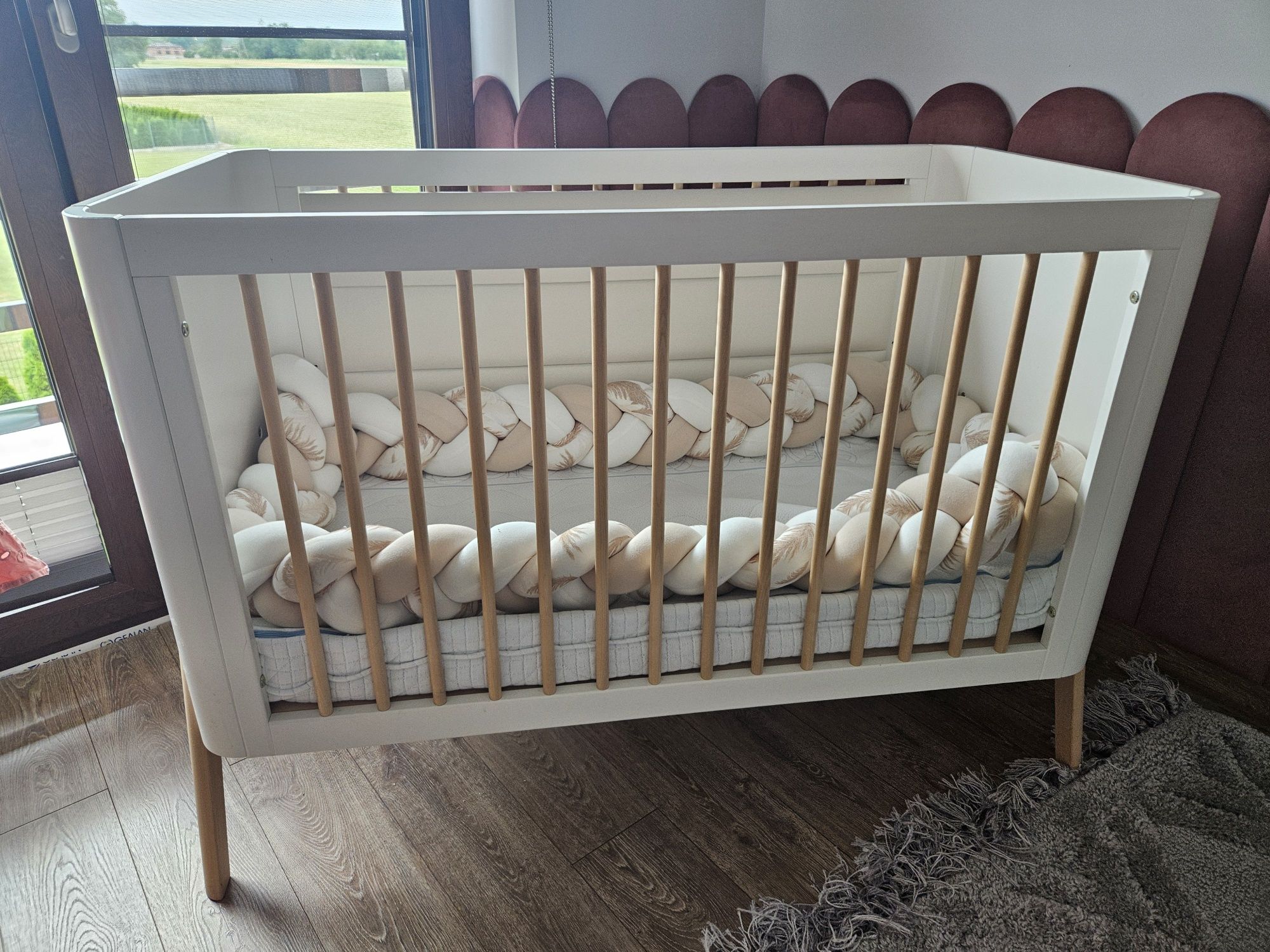 Łóżeczko 120x60 drewno styl loft materac plus dodatki