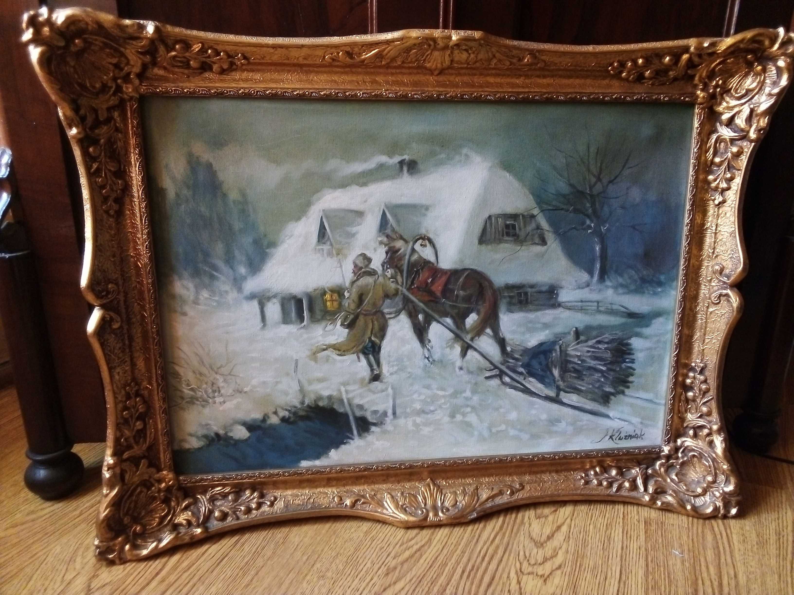 obraz Jerzy Kluźniak pejzaż zimowy "Po chrust"