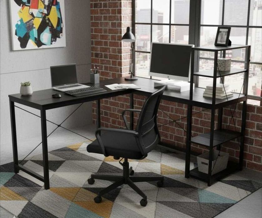 NOWE Biurko Narożne Gamingowe Czarne Duże Komputerowe Do Biura Szkolne