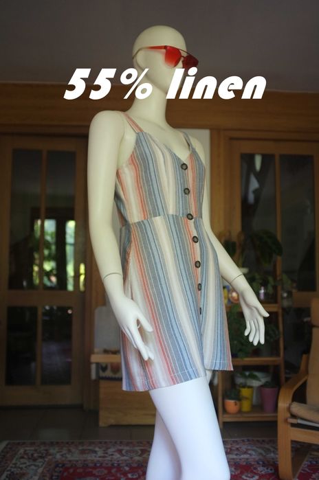 letnia lniana sukienka Cali1850 paski szmizjerka plażowa surfing etno