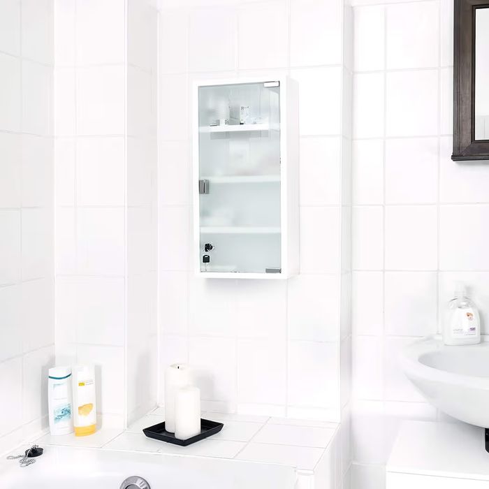 Szafka na leki z metalu i szkła, szafka apteczna do łazienki,