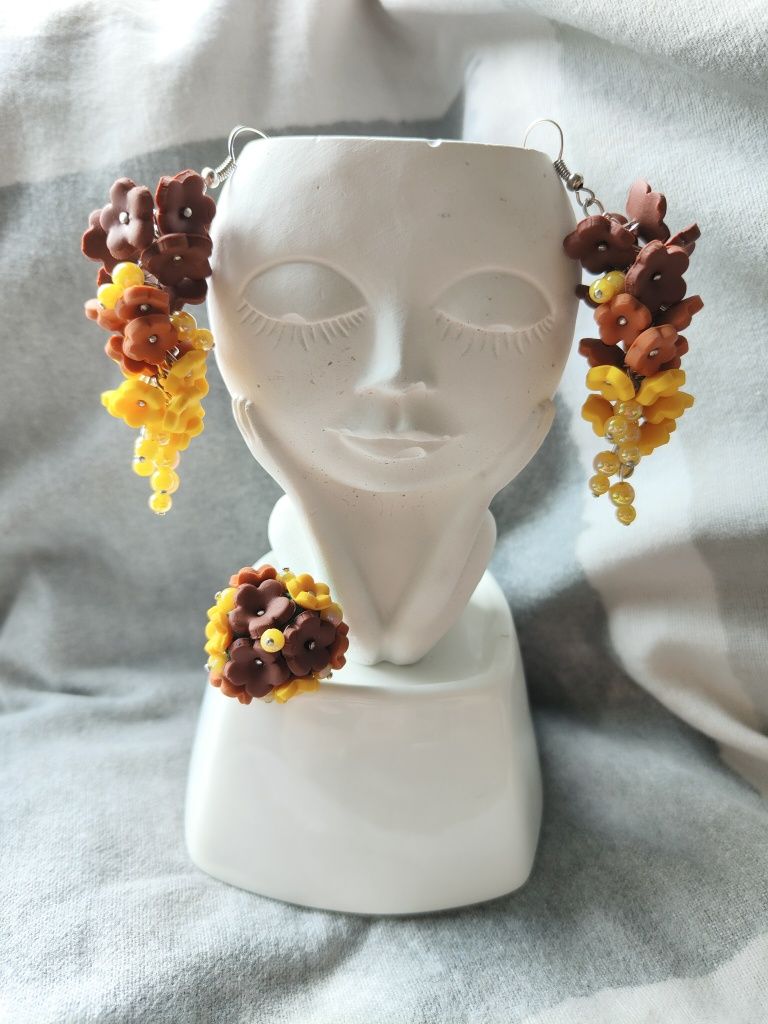Kolczyki pierścionek handmade polimerclay modelina Fimo