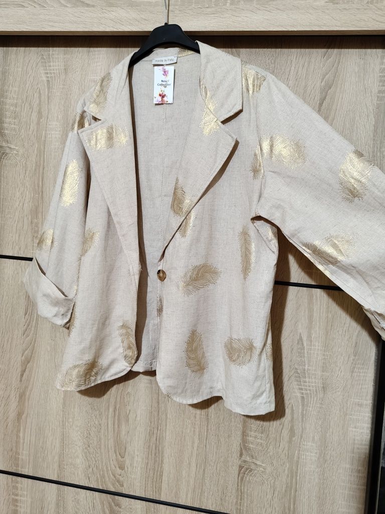 Marynarka żakiet len lniana wiskoza 44 46 plus size duży rozmiar
