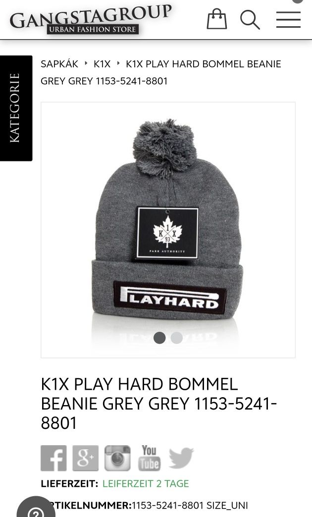 Шапка зимова K1X PLAY HARD BOMMEL BEANIE GREY. Нова, оригінал