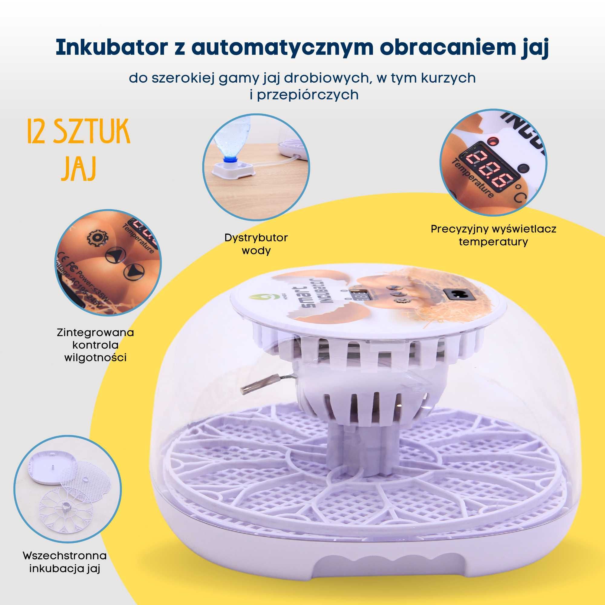 Inkubator automatyczny JAJ Cyfrowa Wylęgarka Klujnik na 42 szt Rotacja
