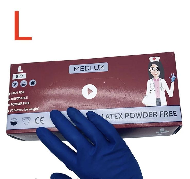 Рукавички латексні з подовженою манжетою MEDLUX  L (супер міцні) 50 шт