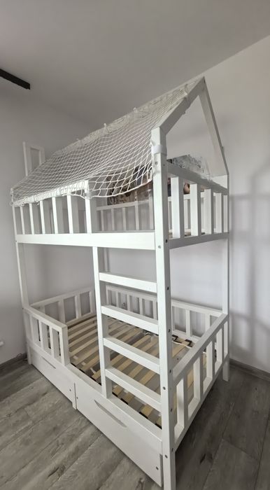 Łóżko piętrowe, domek, szuflady + gratis