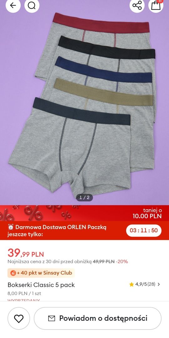 NOWE Bokserki Classic 5 pack XXL