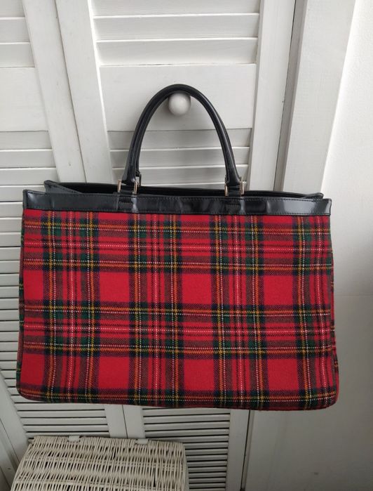 Сумка шопер из фетра ,в клетку .