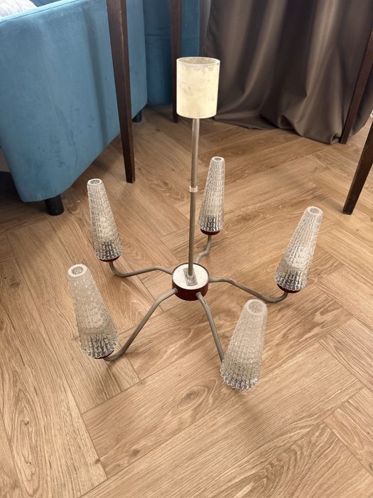 Żyrandol PRL ELMED Zabrze 5-punktowy vintage