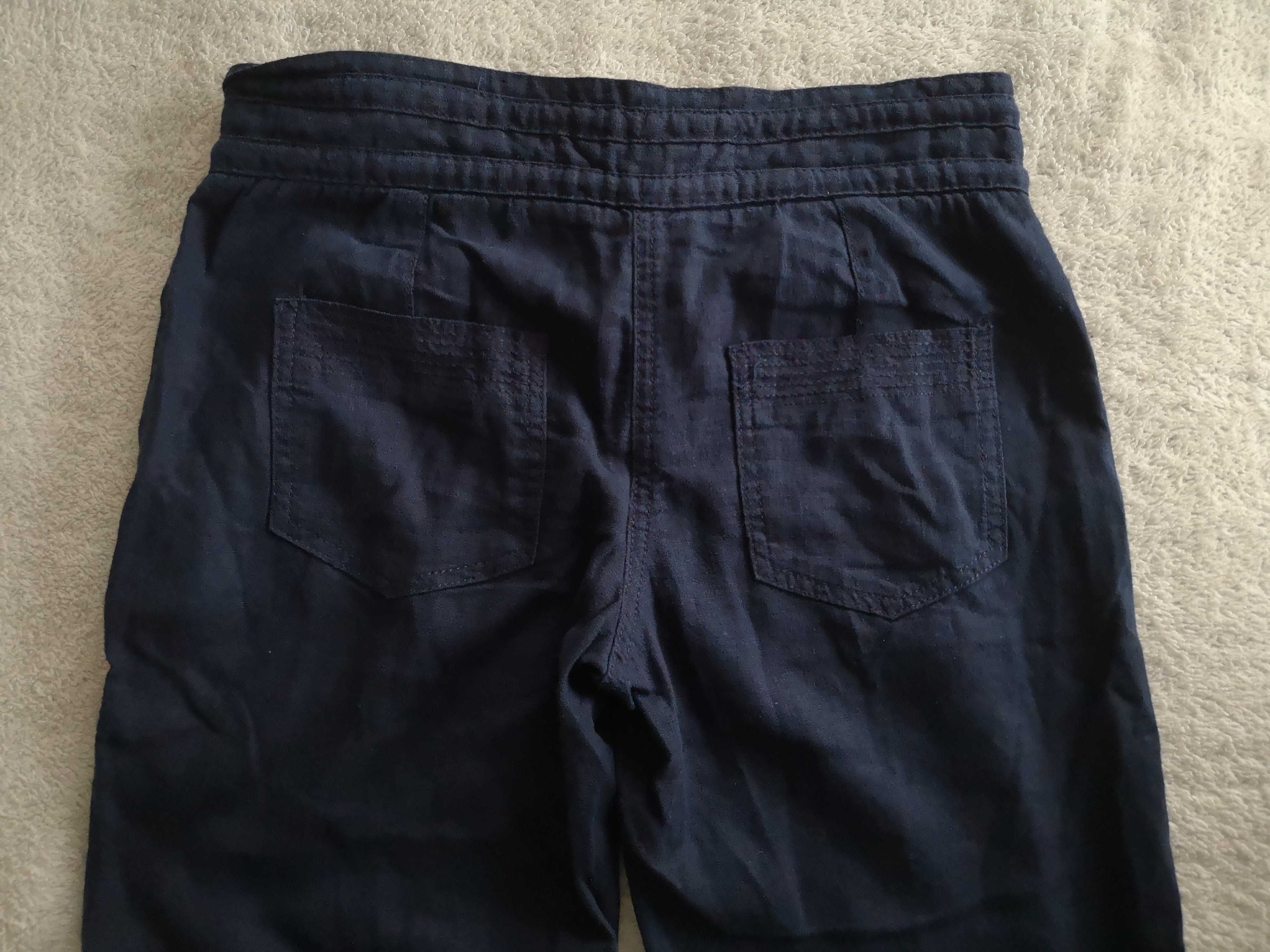 Granatowe lniane eleganckie spodnie Next Parallel Petite 34 jak nowe