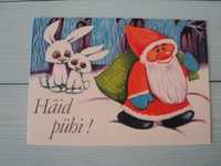 открытка СССР иностранная открытка Дед Мороз Заяц с новым годом Вяльял
