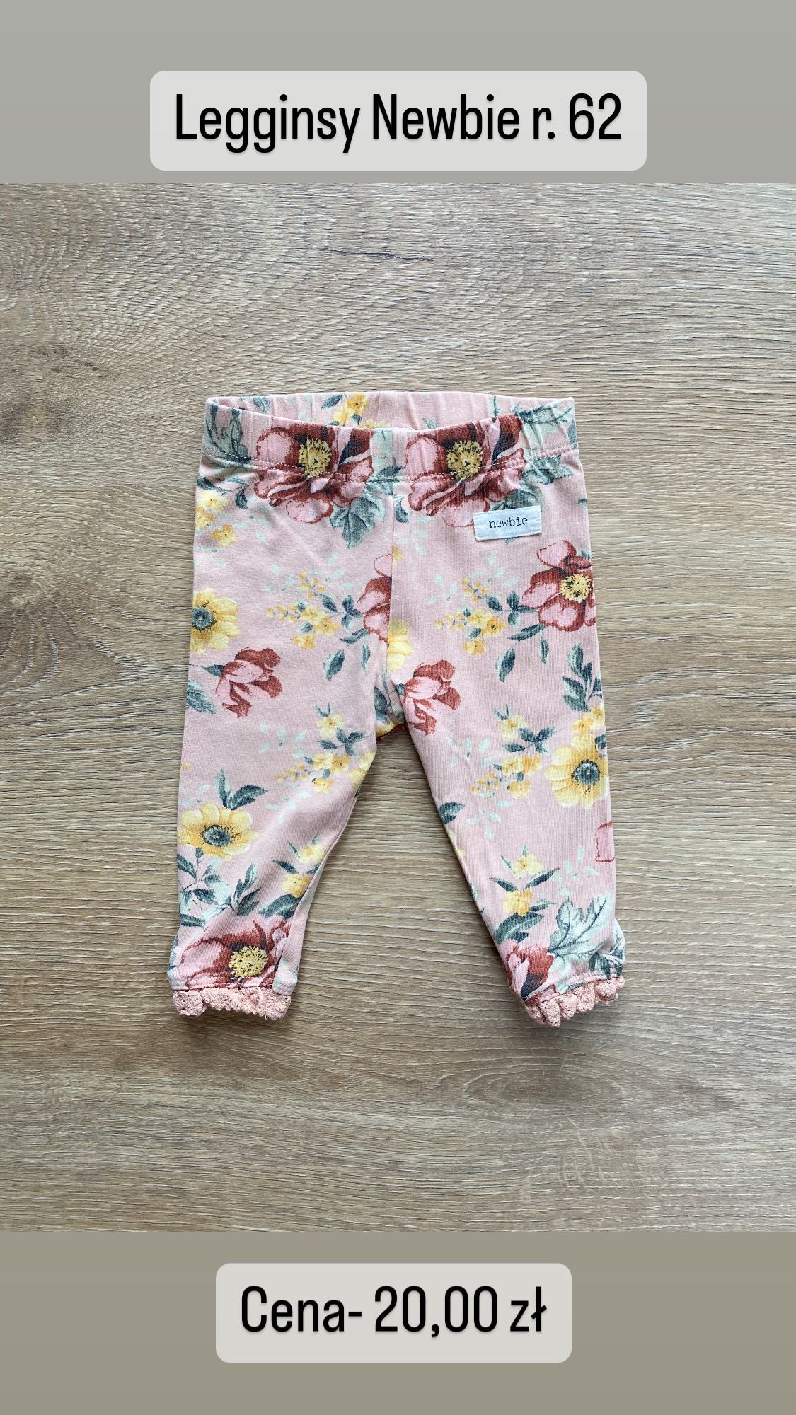 Legginsy Newbie r. 62 pomarańczowe w kwiaty morelowe bawełna organiczn