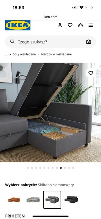 Narożnik rozkładany ikea z pojemnikiem na posciel