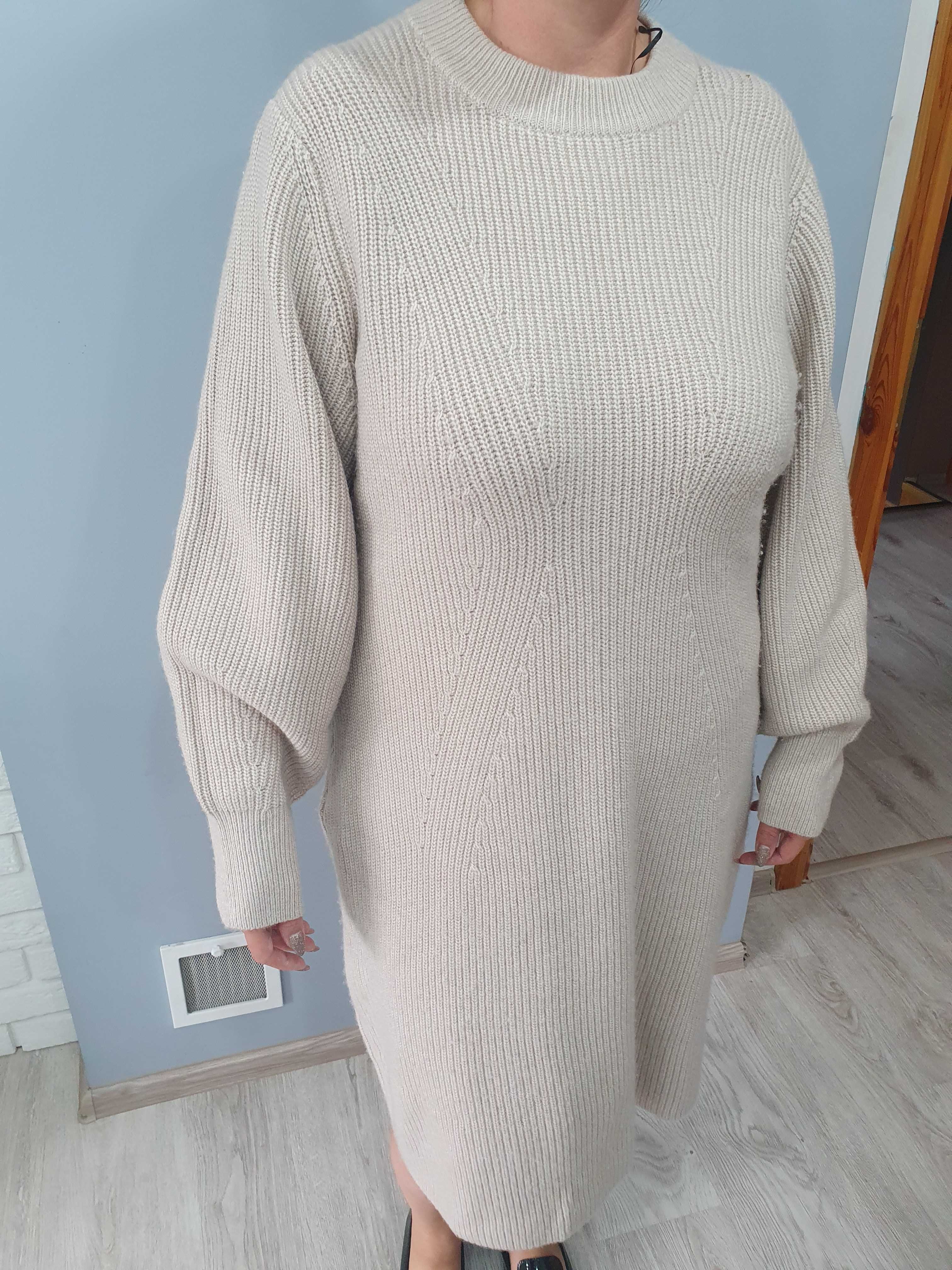 Sukienka sweterkowa H&M r. XL beżowa