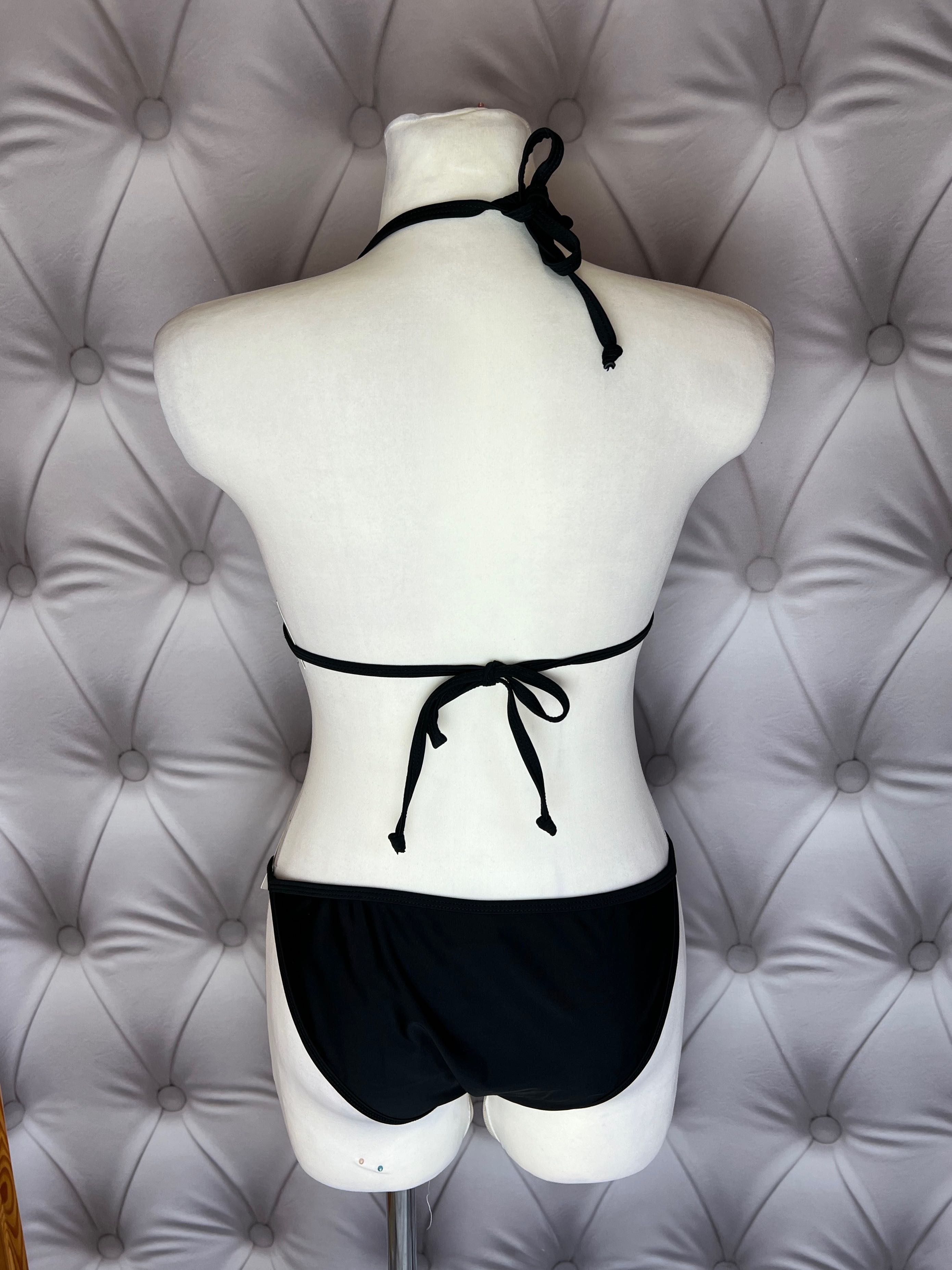 Strój kąpielowy bikini kostium L czarny klasyczny siateczka wiązany