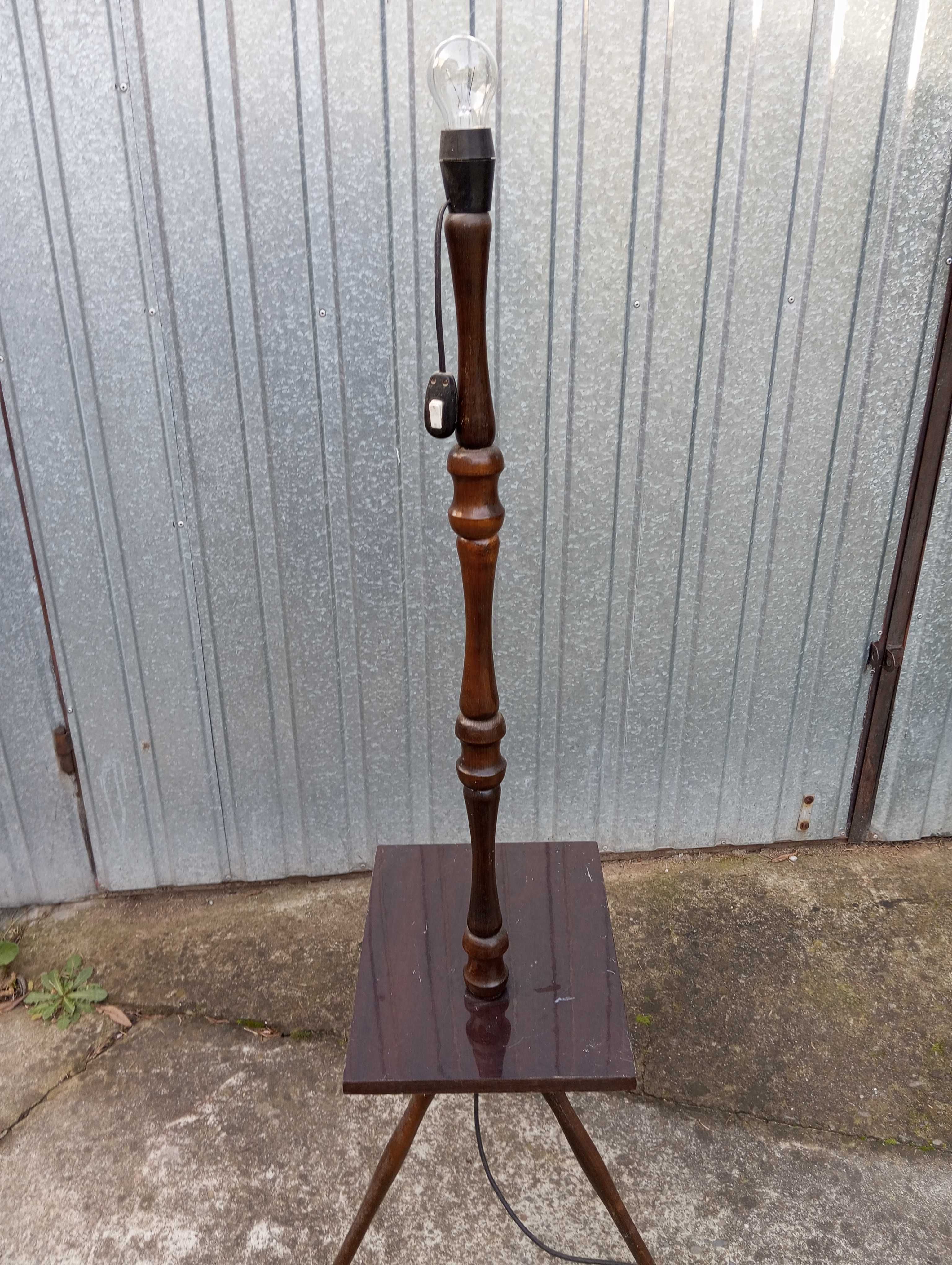 Lampa stojąca abażur stolik prl