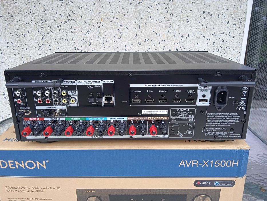 7.2 Denon Avr-X1500H Wi-Fi BT Heos Atmos Vision Alexa Hdr 4K60p ARC