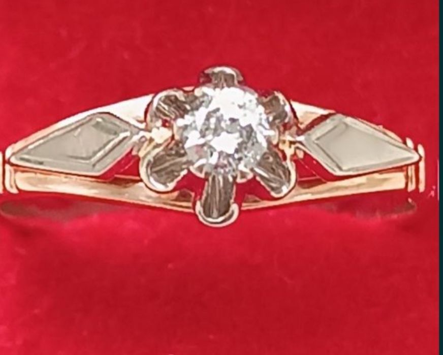 Каблучка золото срср солітер заручини  з діамантом 0,16ct  3,21г р.18