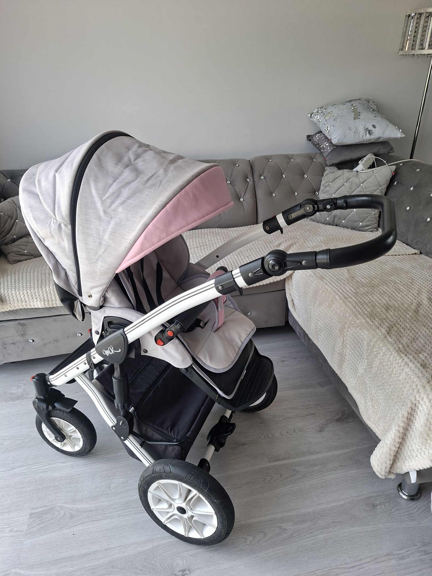 Wózek 3w1 4w1 Milu KIDS Starlet siwy siwo różowy  dla dziewki wysyłka