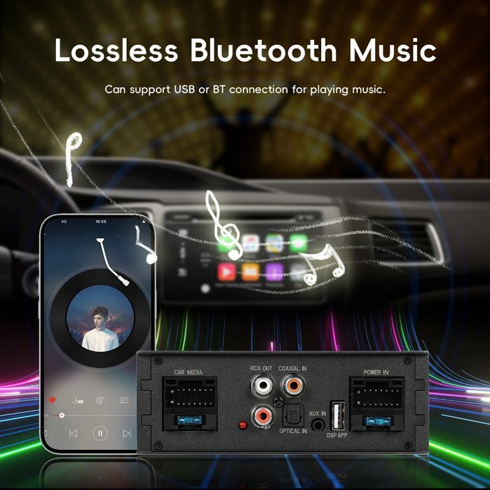 Amplificador de potência para carro DSP 4 canais com controlo por APP