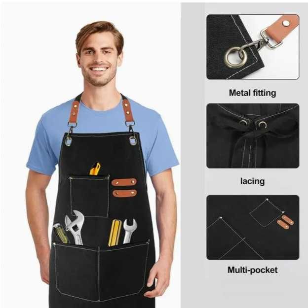 Полотняний фартух з чотирма кишенями.Холщовый фартук с карманами.