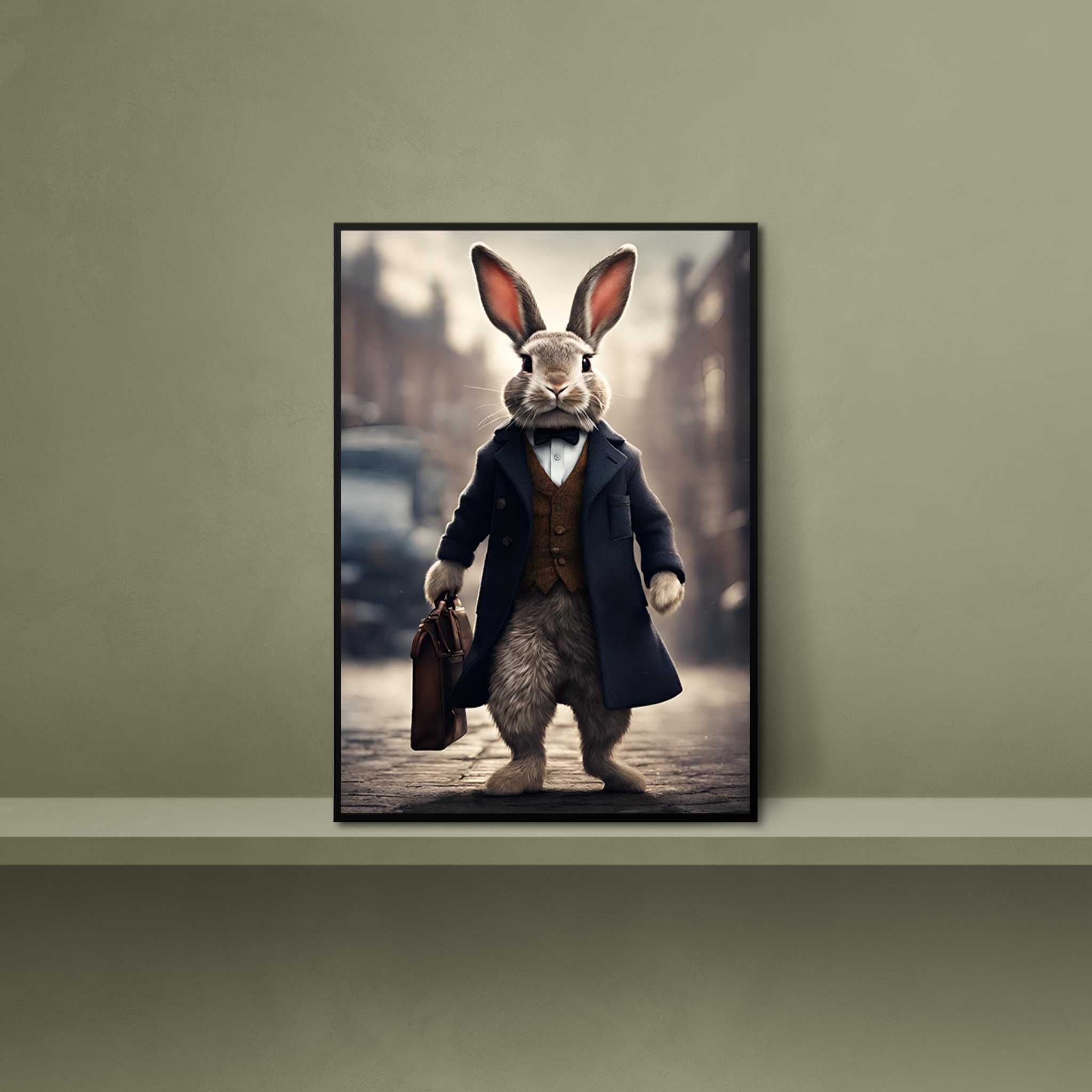 Plakat  królik biznesmen - na prezent w ramie - 50x70cm