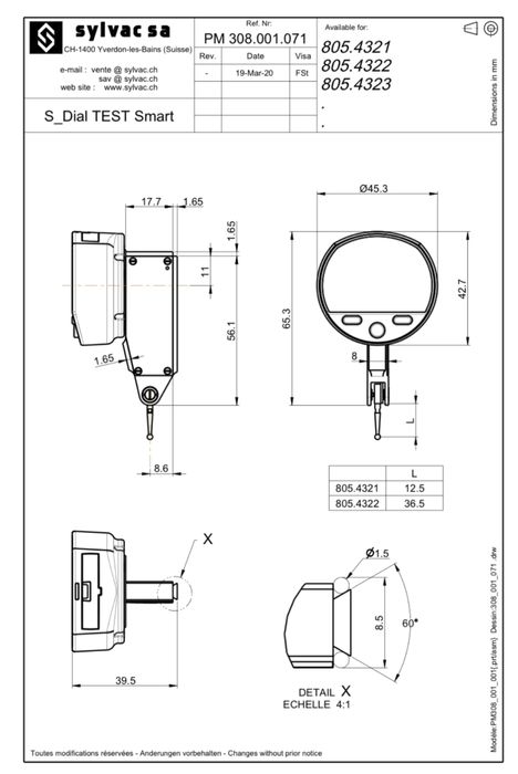 Индикатор рычажный электронный 0,001мм Sylvac, Швейцария