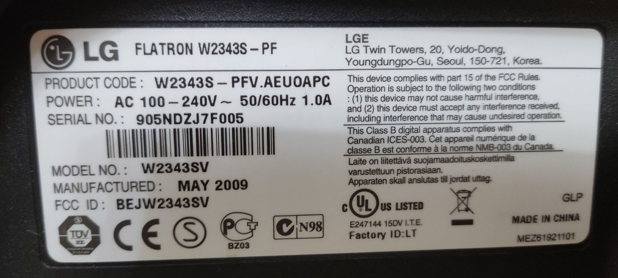 Монитор LG FLATRON W2343S