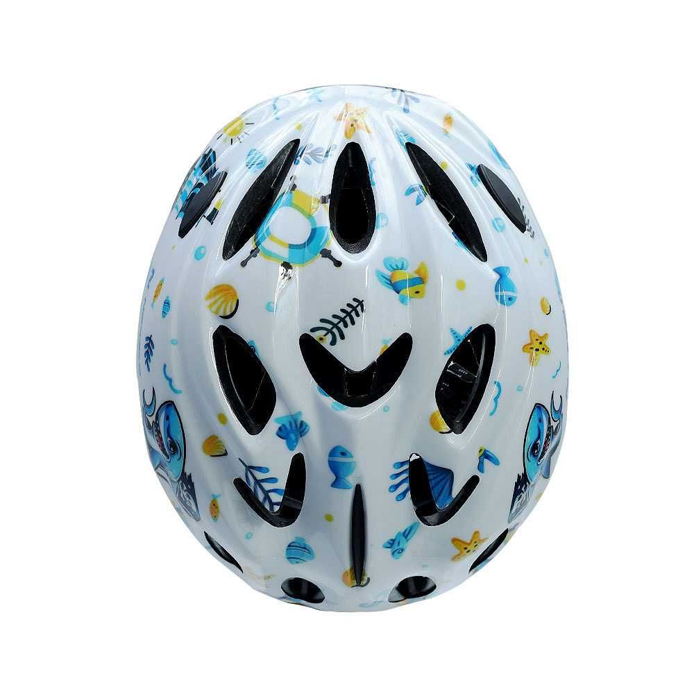 Kask rowerowy dziecięcy FUNNY SHINY kolor biały z niebieskim rekinem