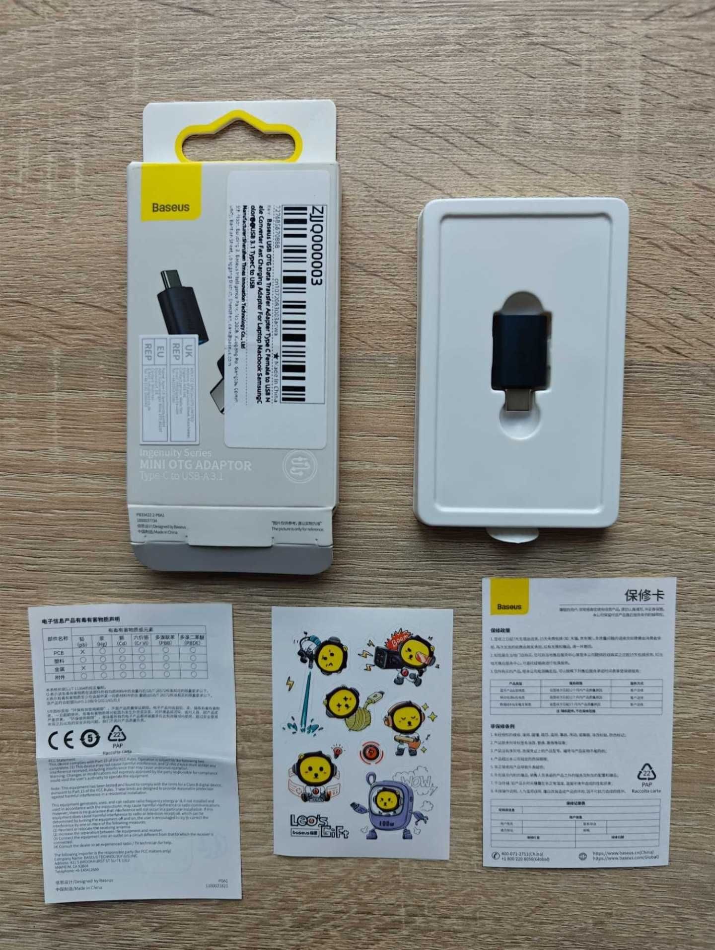 Adapter przejściówka Baseus USB-A do USB-C type-c OTG 3.1 TRANSMISJA