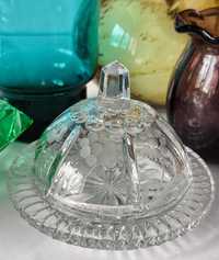 Bombonierka szlifowana piękne stare szkło kryształowe