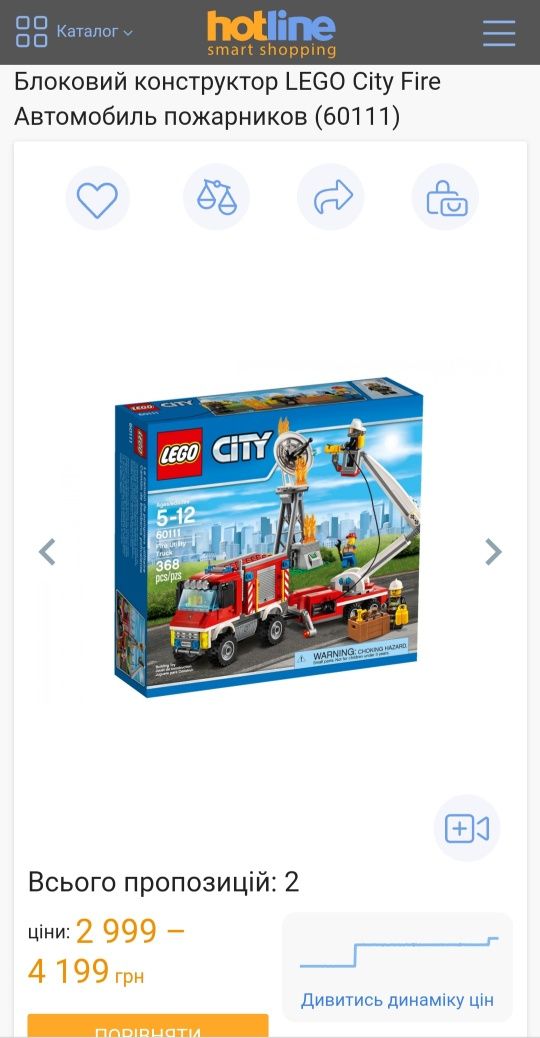 Lego City 60111 Конструктор Лего Пожежна вантажівка