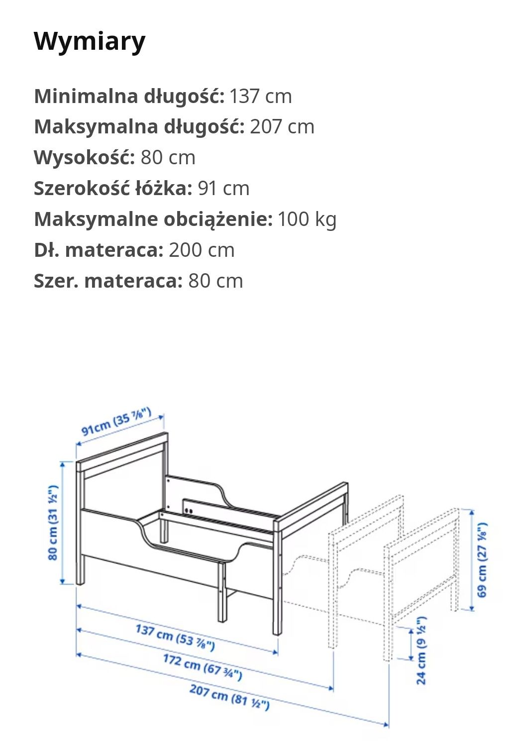 SUNDVIK IKEA Rozsuwana rama łóżka + dno łóżka, w kolorze białym