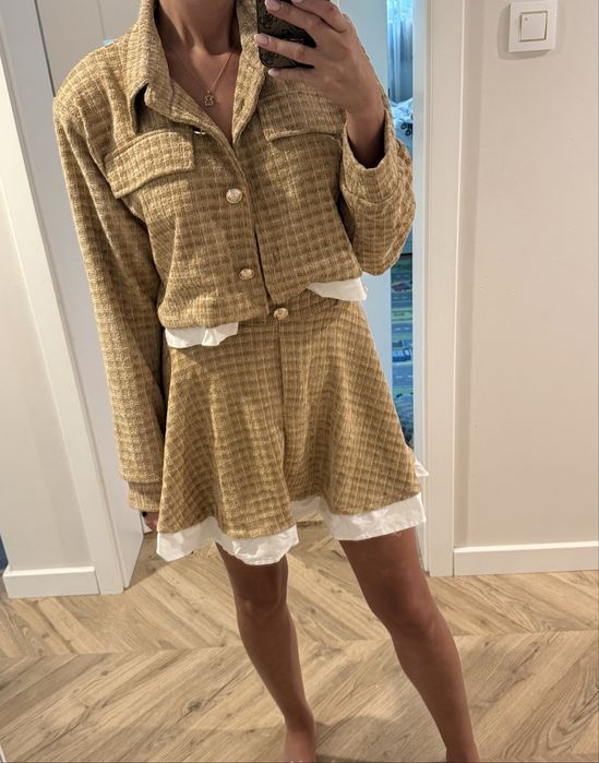 Śliczny komplet hit pretty glam spódniczka marynarka koszula