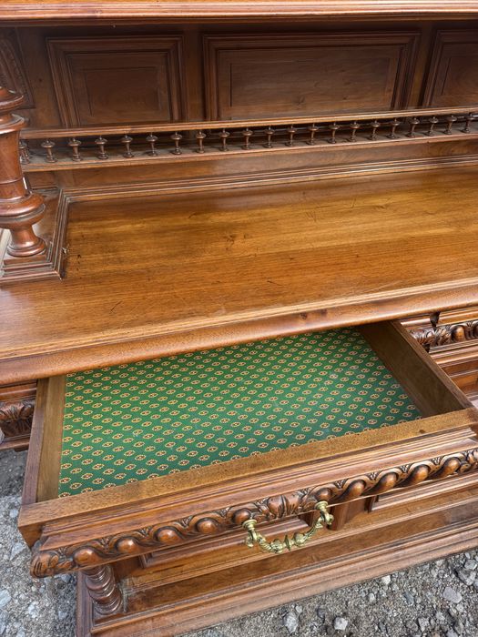 Francuski kredens eklektyczny LITY DĄB UNIKAT 1920 r WITRYNA XXL ANTYK