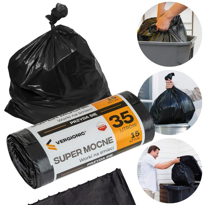 Worki na śmieci 35l czarne super mocne 15sztuk