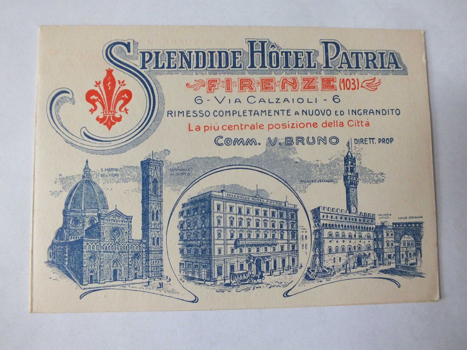Stary folder-HOTEL PATRIA FIRENZE 1910- Mapa i opis usług Stan idealny