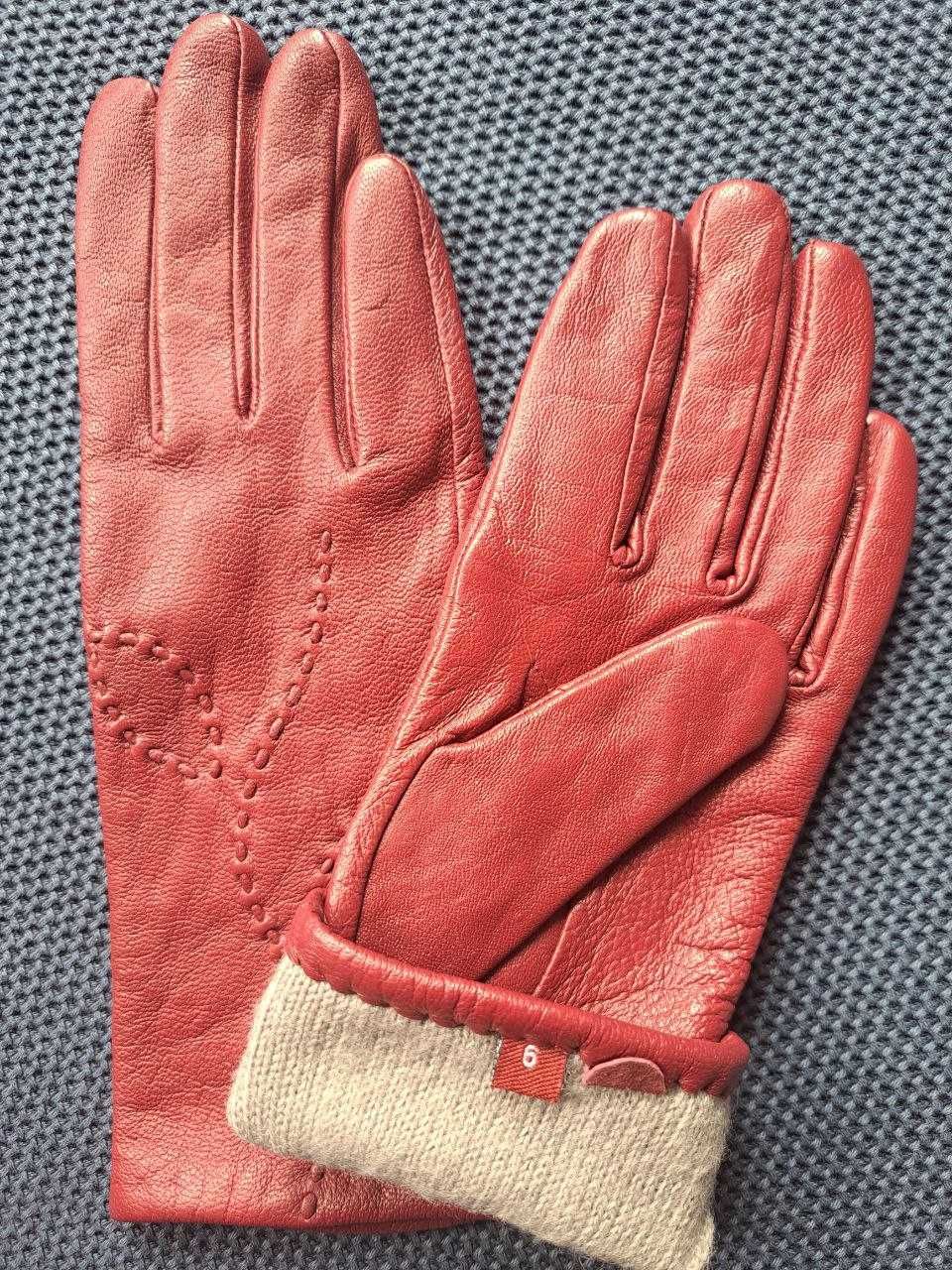 Kolorowe rękawiczki skórzane (kolor bordowy) , r. 6
