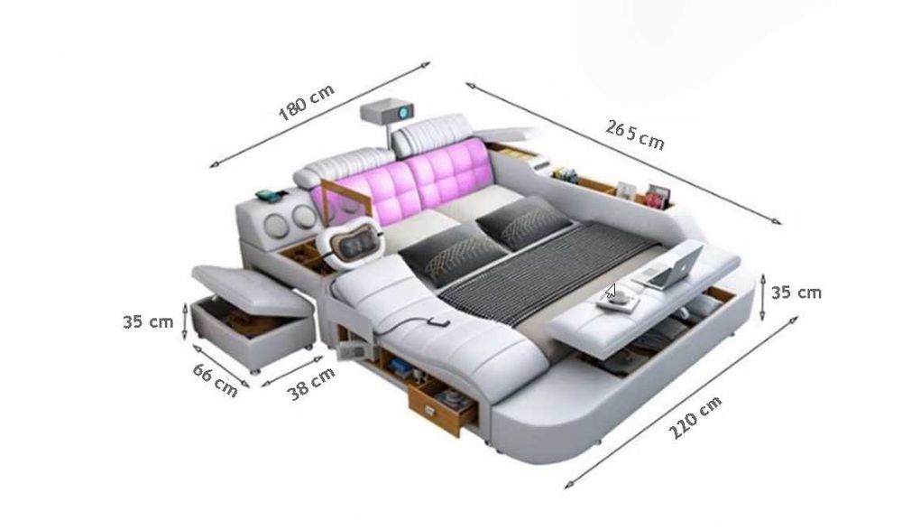 Inteligentne łóżko z projektorem, masa żerem i sejfem